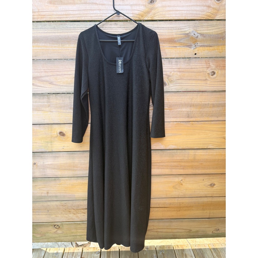 24seven Comfort Apparel Black Metallic Shimmer Scoop Neck Maxi Dress 1X NEW